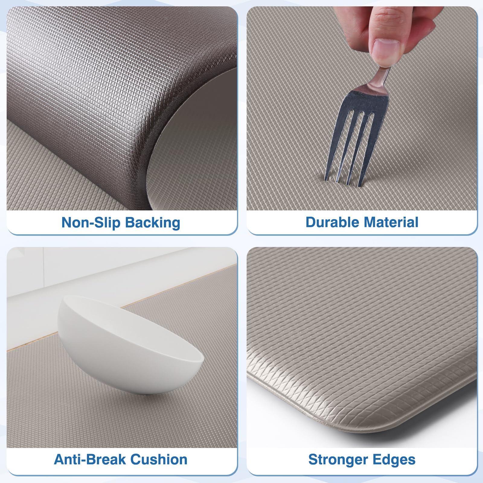 StepRite kitchen mats texture is stain-resistant and easy to wipe clean.
