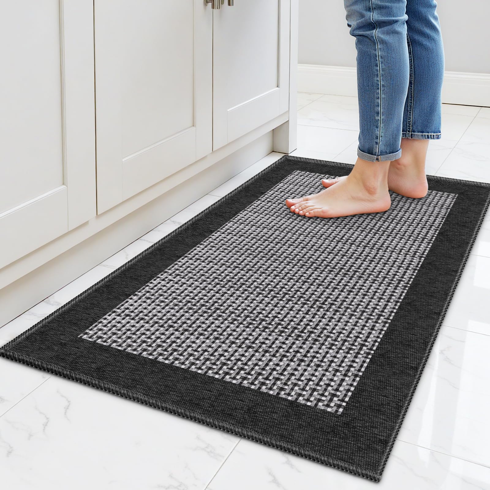 StepRite kitchen rug 32x20 front view highlighting woven texture for busy kitchens.