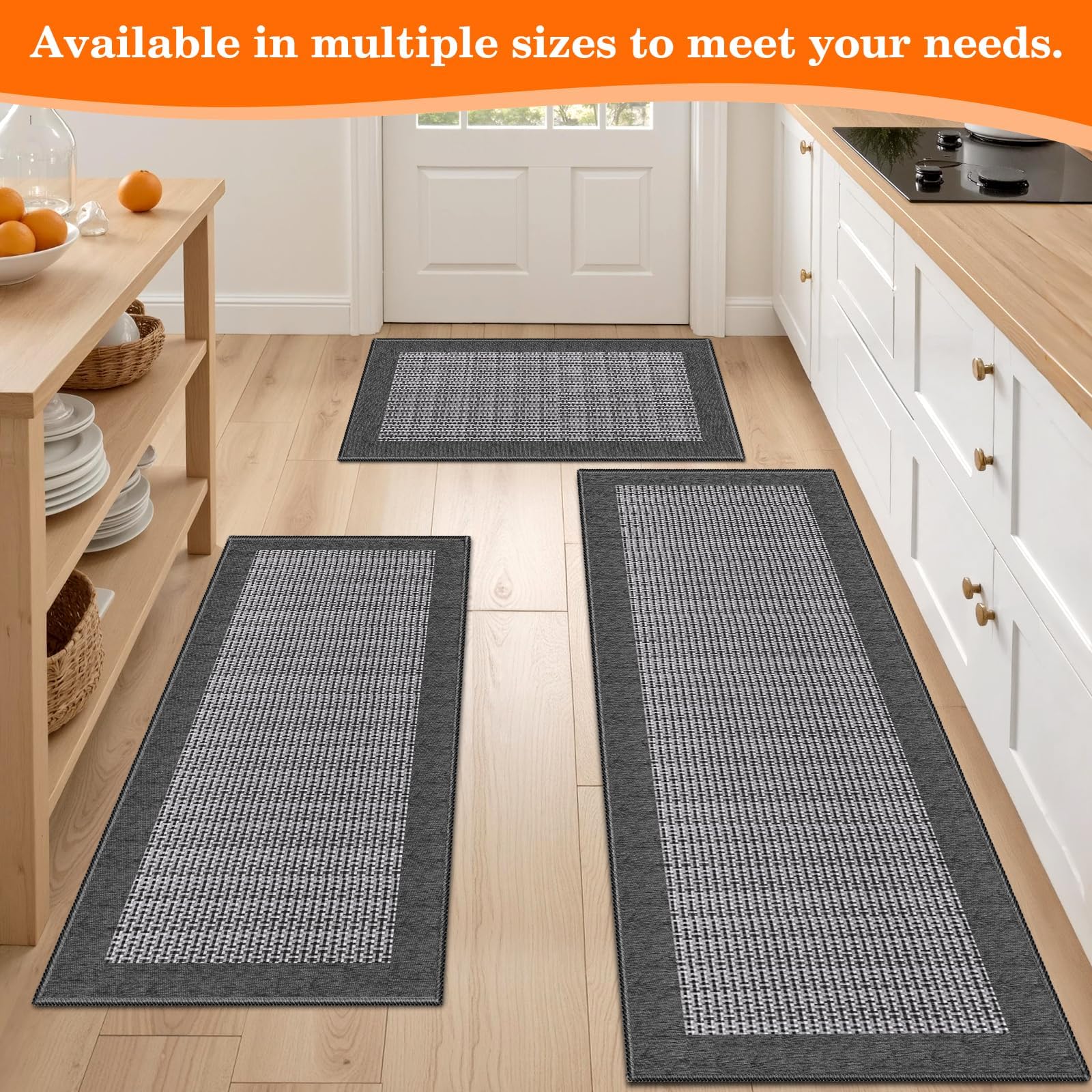 StepRite grey kitchen rug complements modern decor and reduces clutter