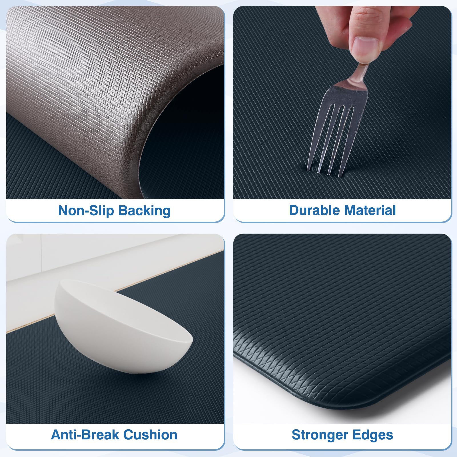 StepRite kitchen mat with stain resistant texture cleans easily after spills