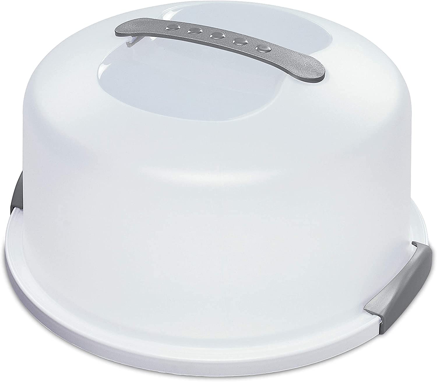 Sterilite circular white cake server container for secure transport and elegant presentation