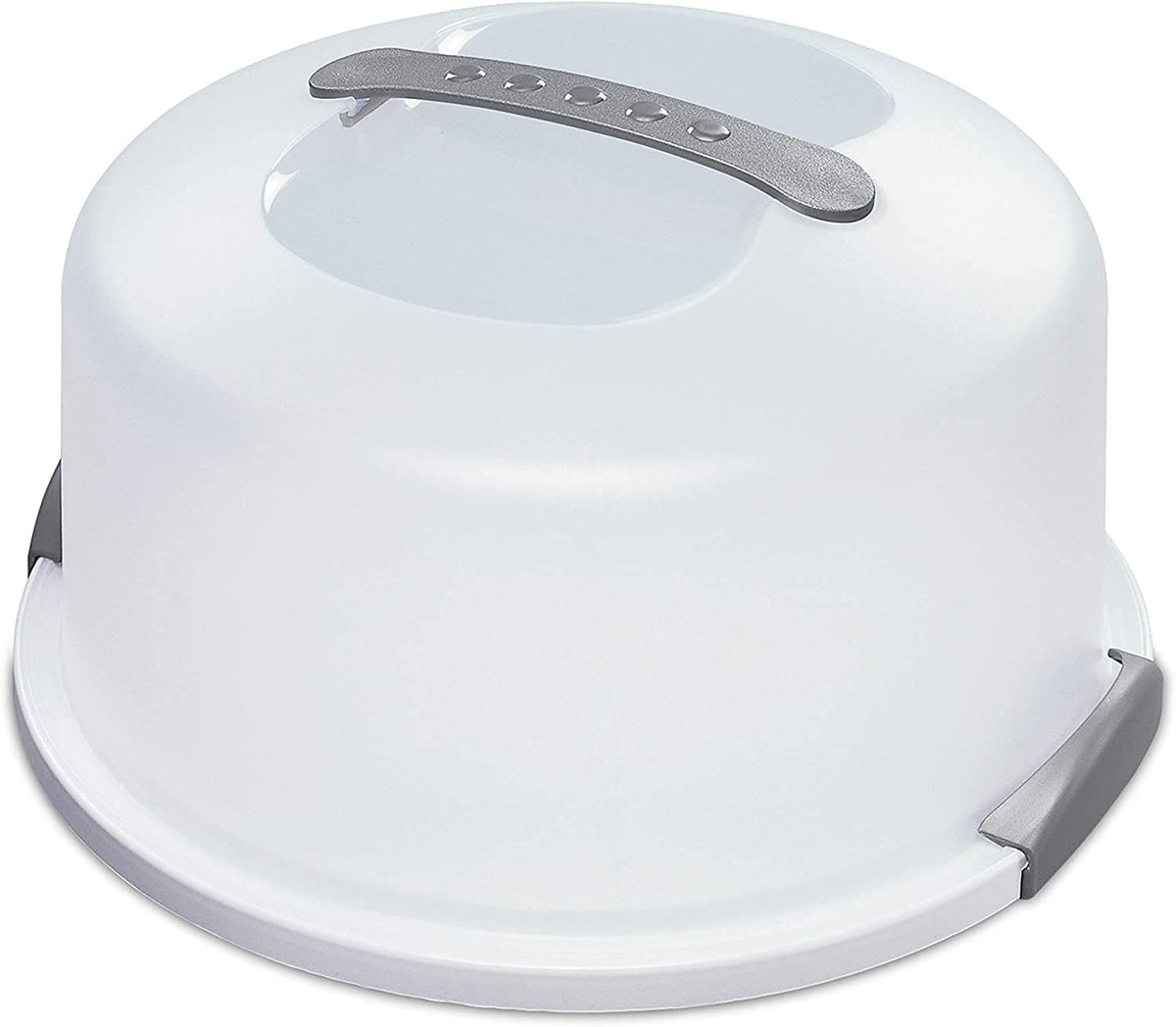 Sterilite circular white cake server container for secure transport and elegant presentation