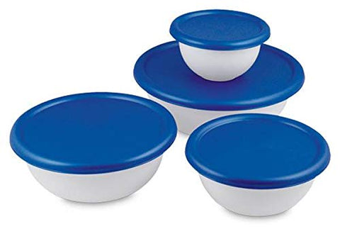 Sterilite four-quart bowl with blue sky lid suited to large salads and batch dishes.