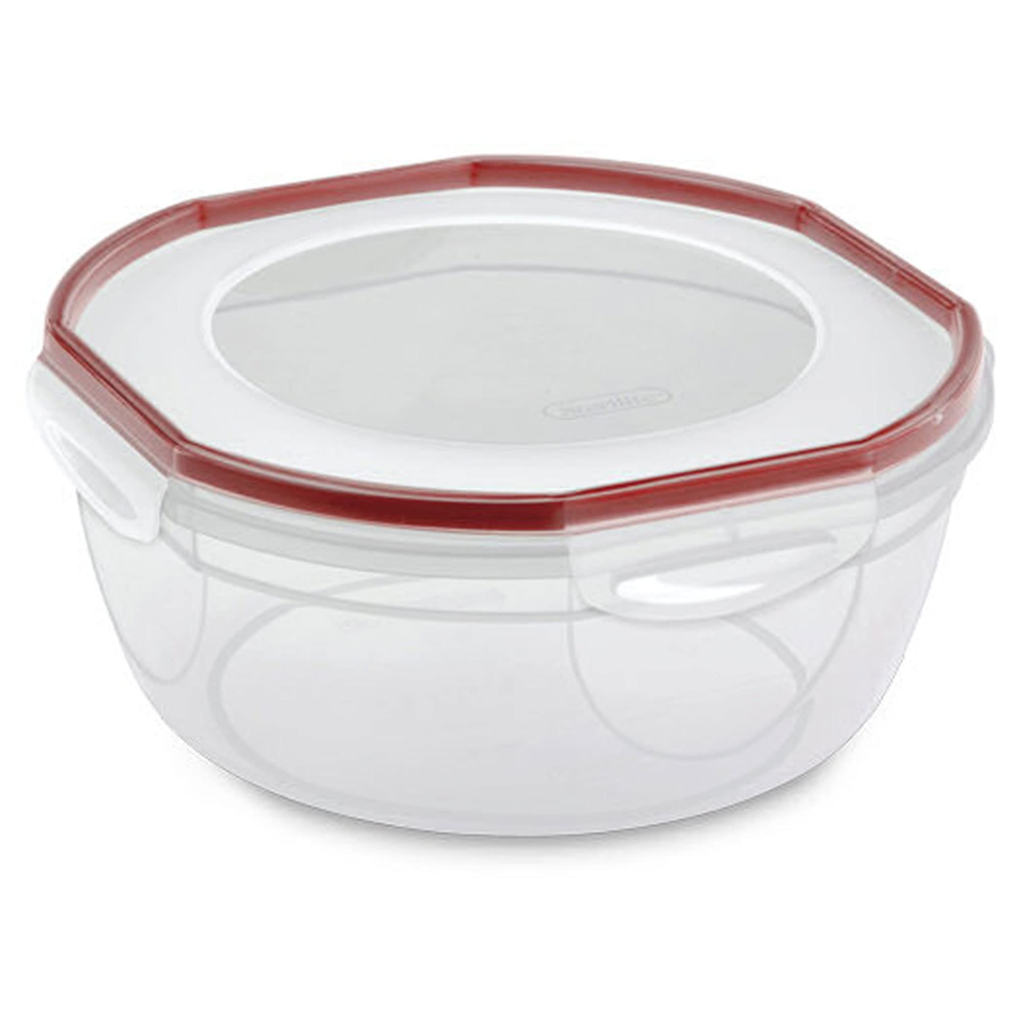 Sterilite Rocket Red Ultra Seal bowl with airtight lid and four latches for secure storage.