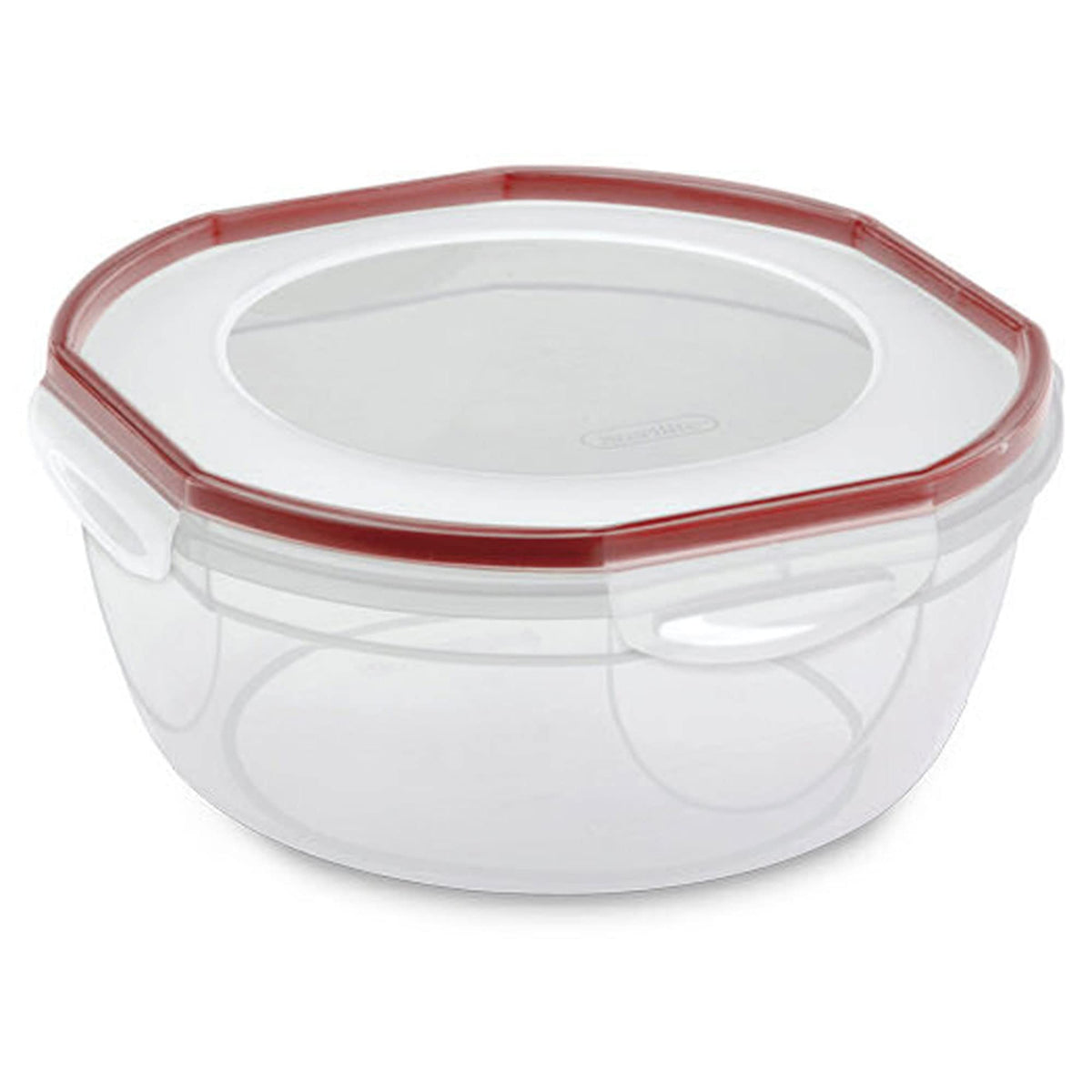 Sterilite Rocket Red Ultra Seal bowl with airtight lid and four latches for secure storage.