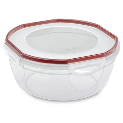 Sterilite Rocket Red Ultra Seal bowl with airtight lid and four latches for secure storage.