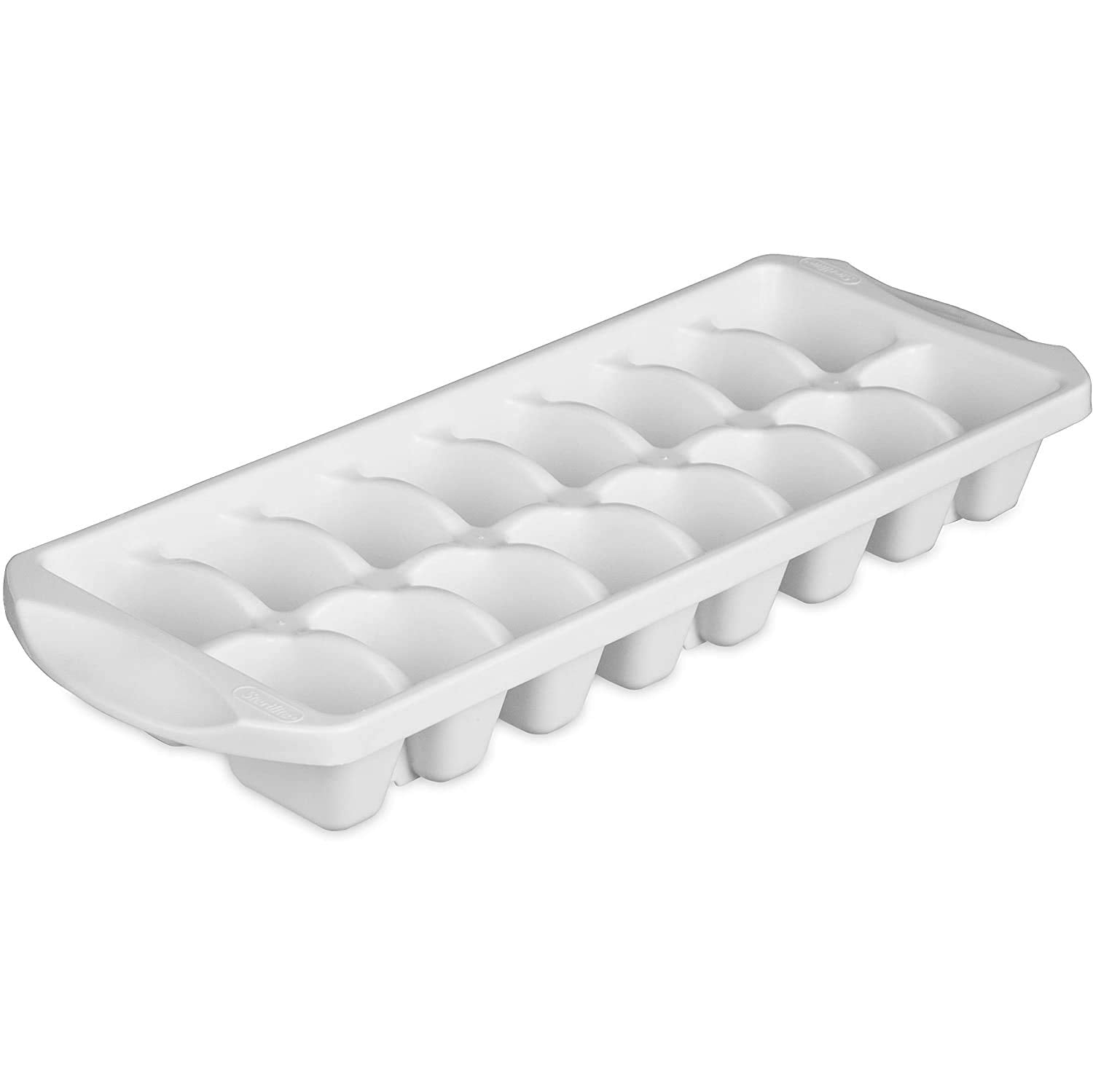 Sterilite stackable ice cube trays showing 16 cubes, BPA-free for easy storage