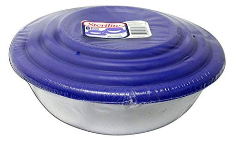 Sterilite two-and-a-half-quart bowl with blue sky lid great for mixing and serving.