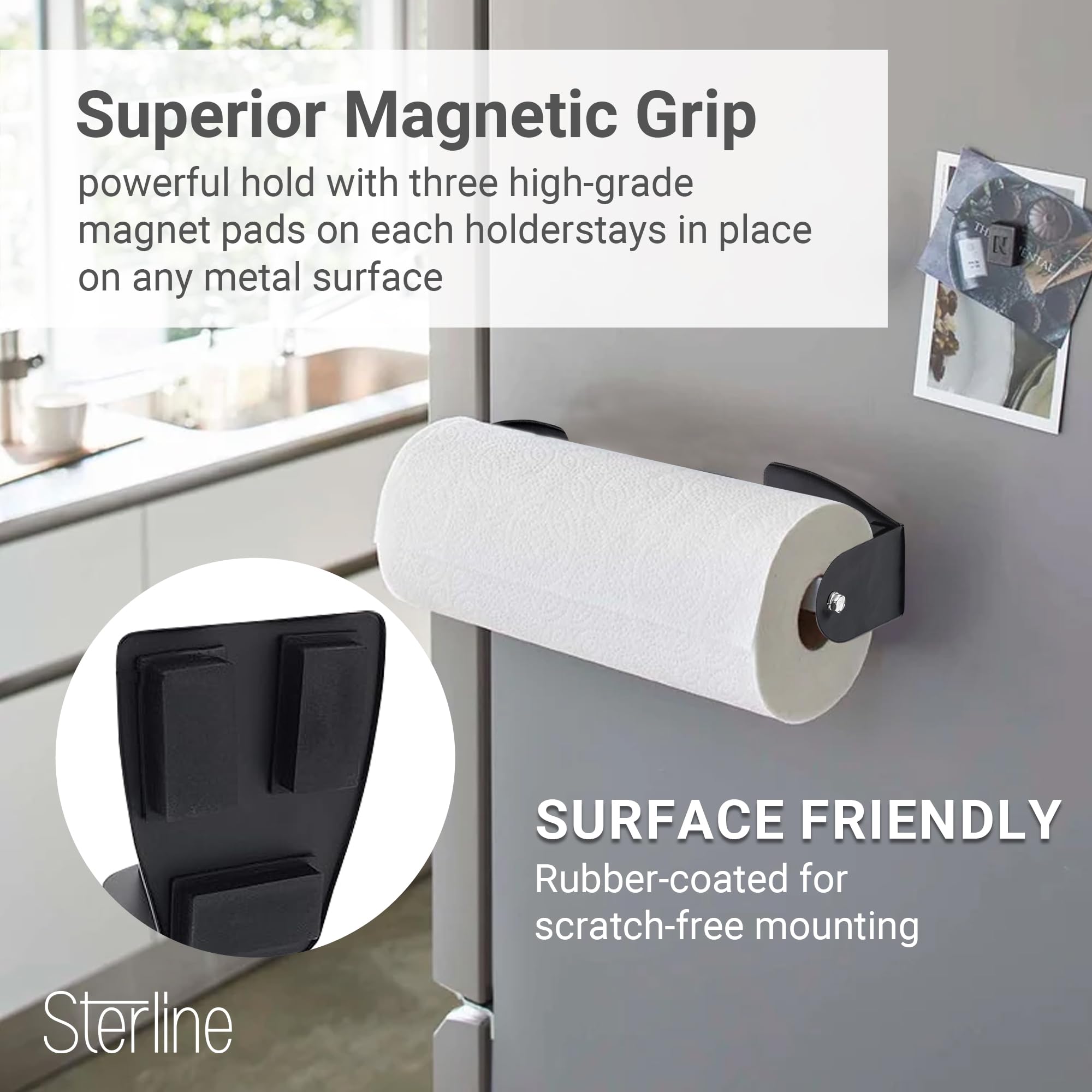 Sterline two-piece adjustable width fits various roll sizes with ease.