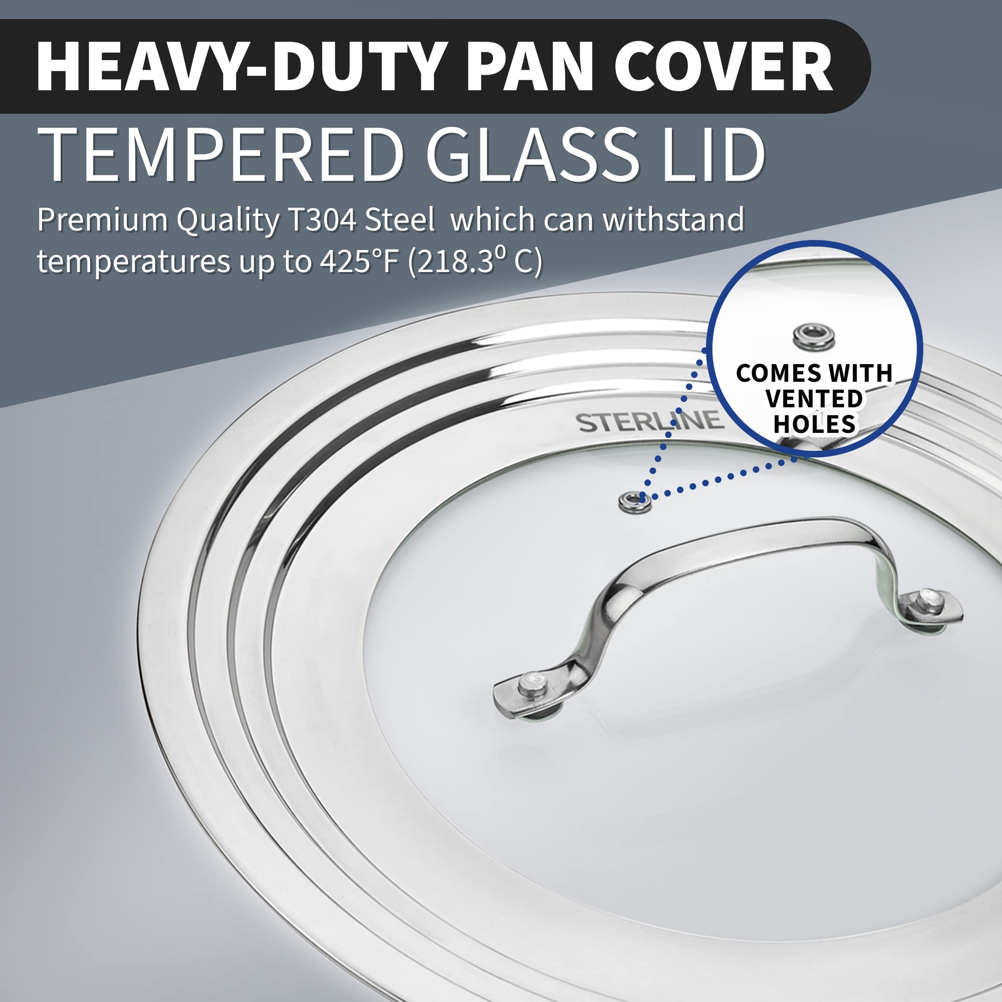 Sterline universal lids clear glass top reveals simmering progress without lifting.