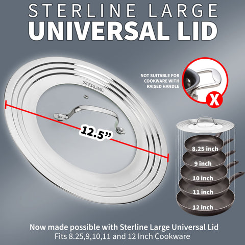 Sterline universal lids large lid fits 5-12 inch pots for versatile cooking.