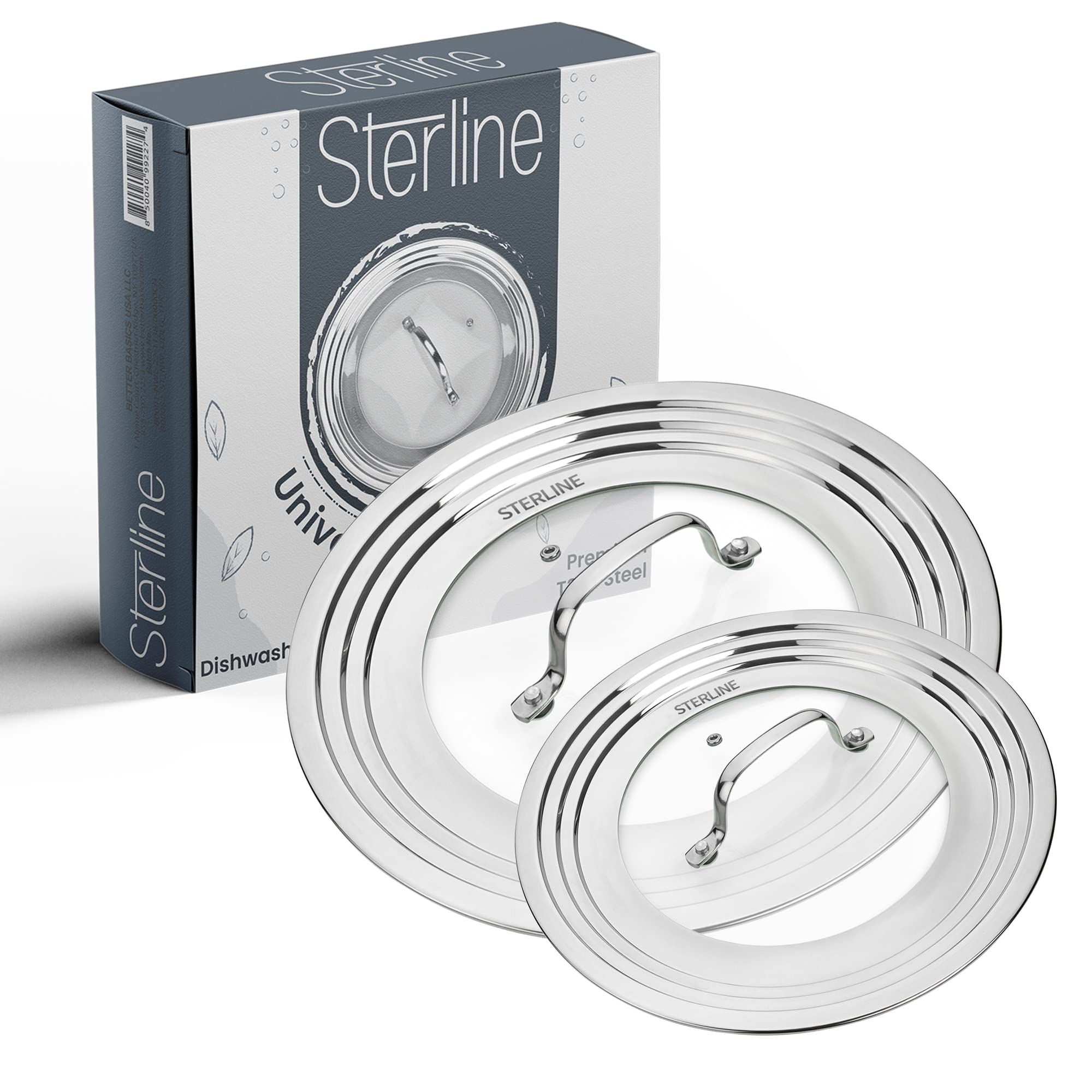 Sterline universal lids small lid fits 5-12 inch pots, saving cabinet space.