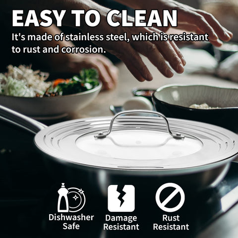Sterline universal lids sturdy ergonomic handle for smooth lifting.