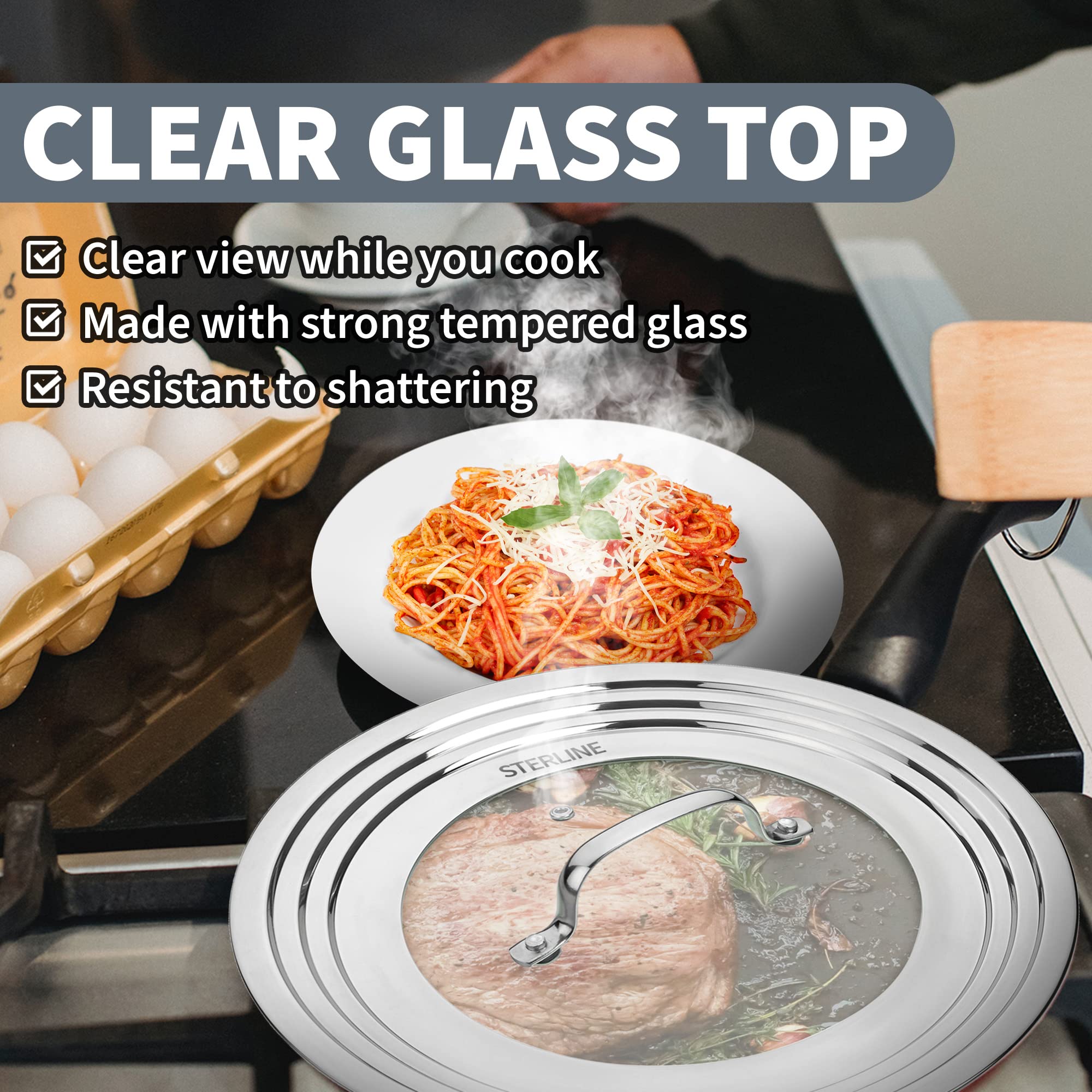 Sterline universal lids thermometer-hole design for safe, easy temperature checks.