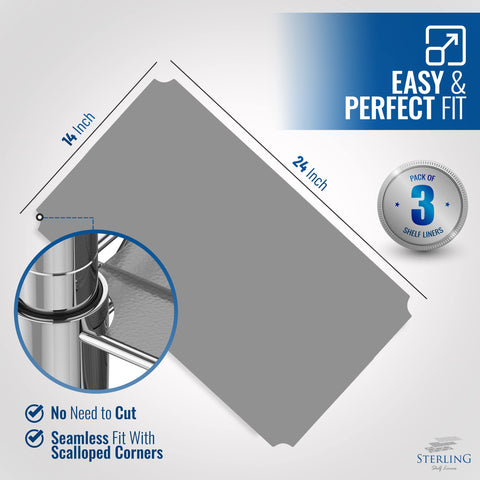 Sterling Shelf Liners graphite compatible with 13.4x23.2 inch wire shelves for easy fit.