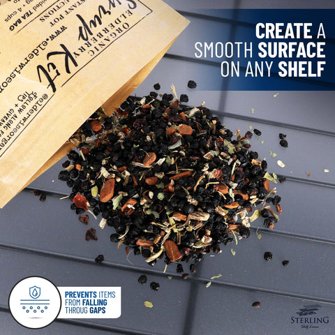 Sterling Shelf Liners graphite easy-clean surface for quick maintenance on shelves.