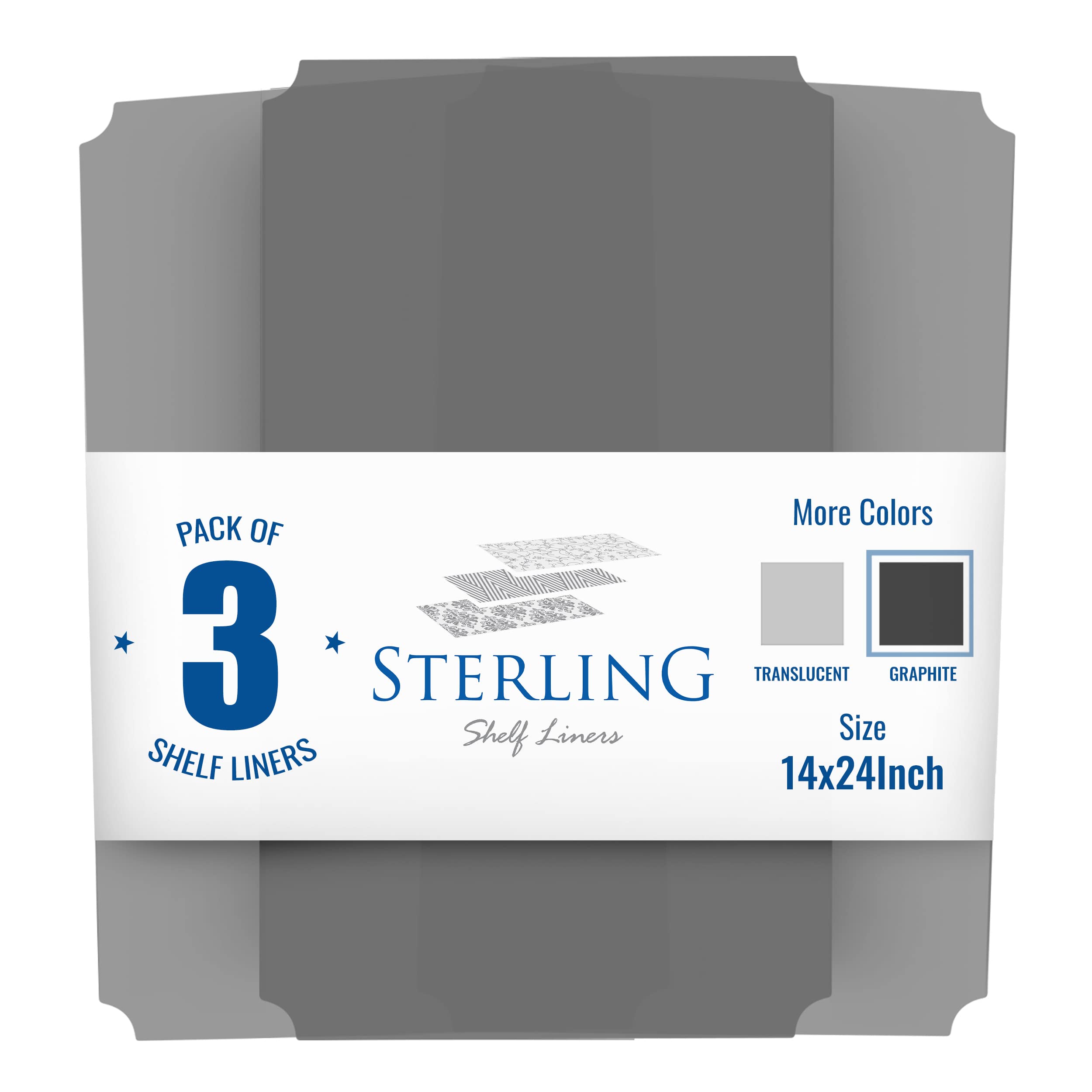 Sterling Shelf Liners graphite 12.7x22.7 inch precise size for snug coverage.