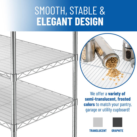 Sterling Shelf Liners graphite semi-translucent finish matches pantry or garage décor.