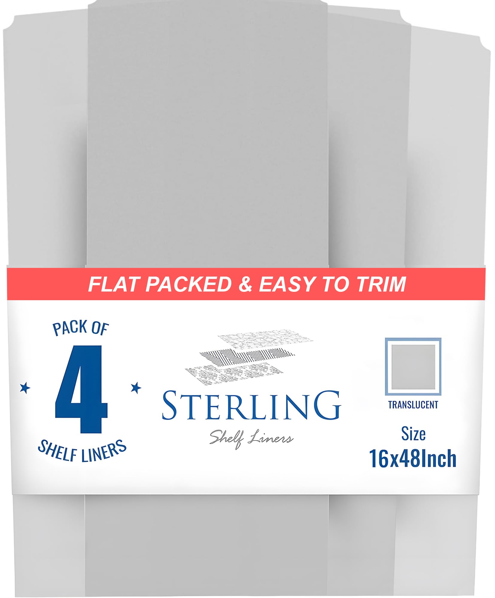 Sterling Shelf Liners on a 16x48 wire shelf, flat-pack for quick setup