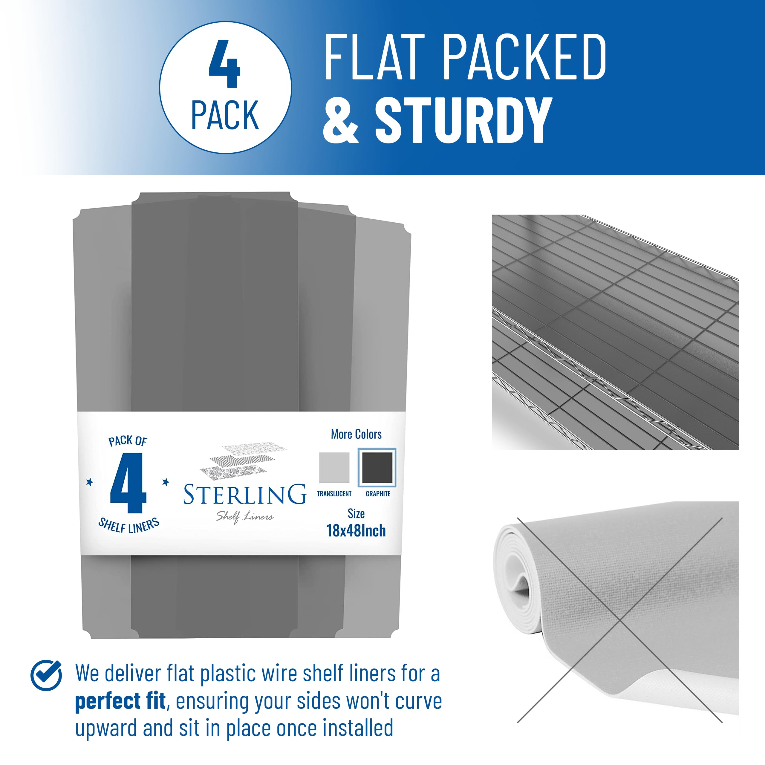 Sterling waterproof surface wipes clean quickly after spills on pantry shelves.