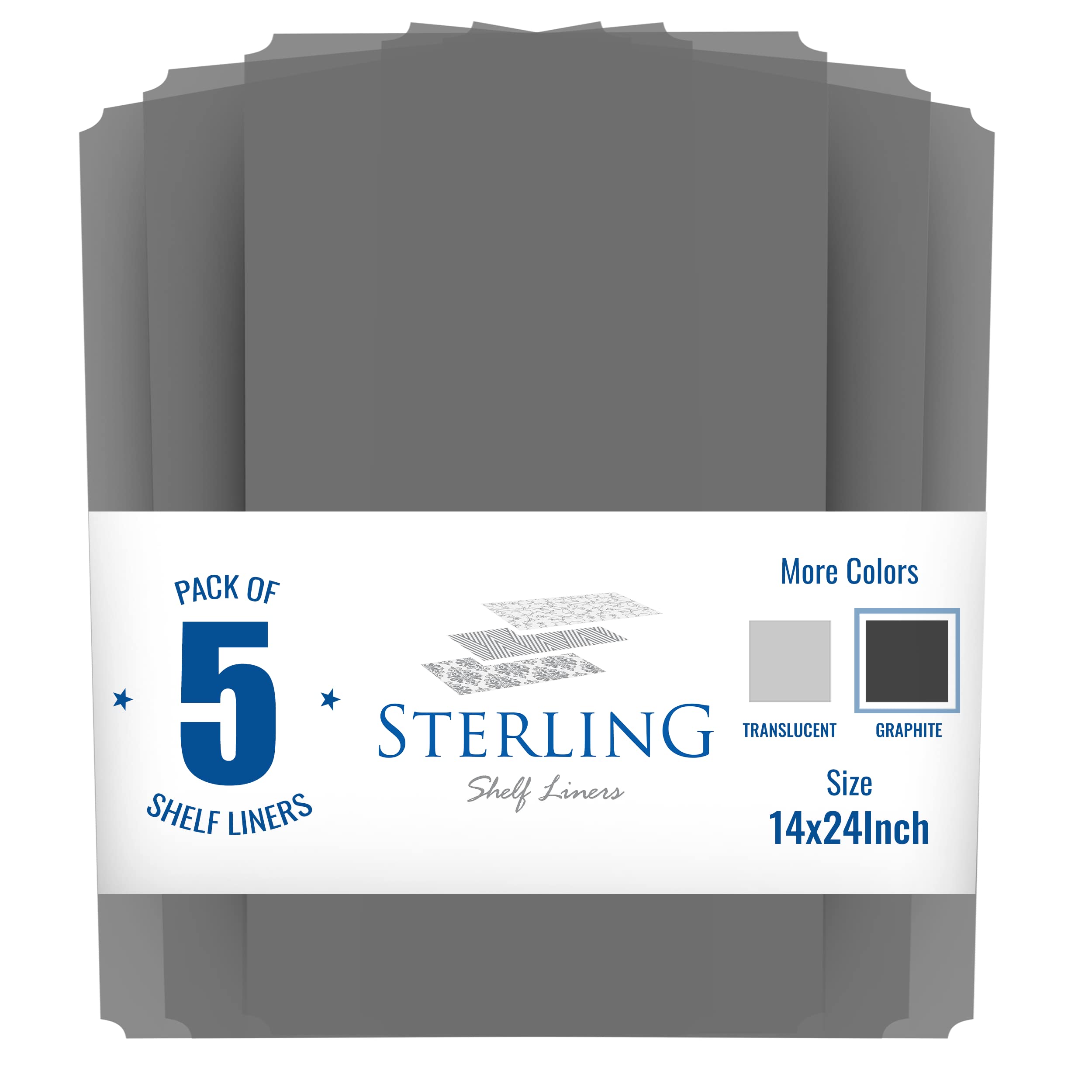 Sterling Shelf Liners graphite liner cut to 12.7 x 22.7 inches for a precise fit.