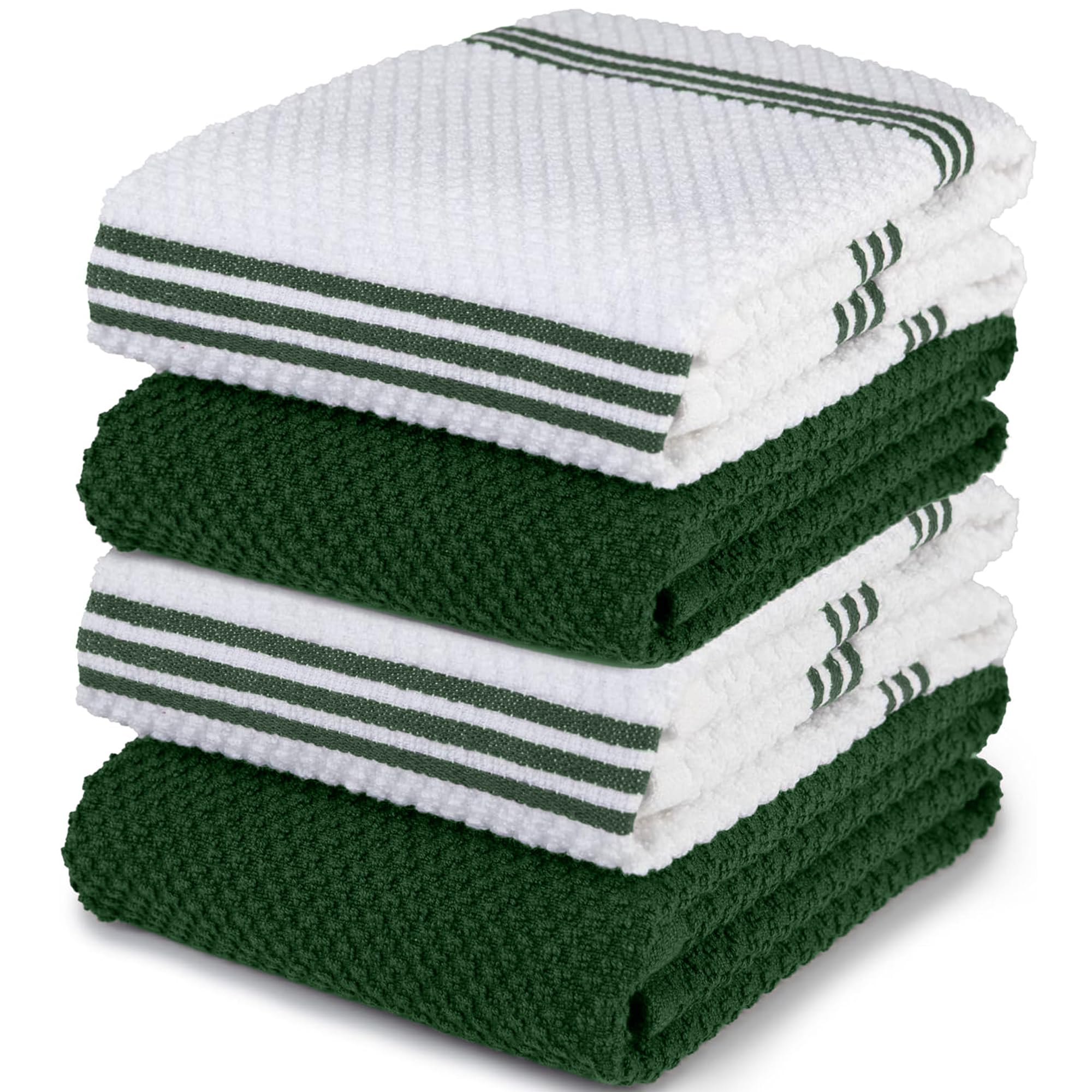 Sticky Toffee cotton kitchen towels set of four in dark green and white for versatile cleaning