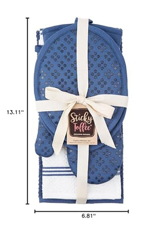 Sticky Toffee dark blue kitchen set in use during cooking setup for everyday tasks.