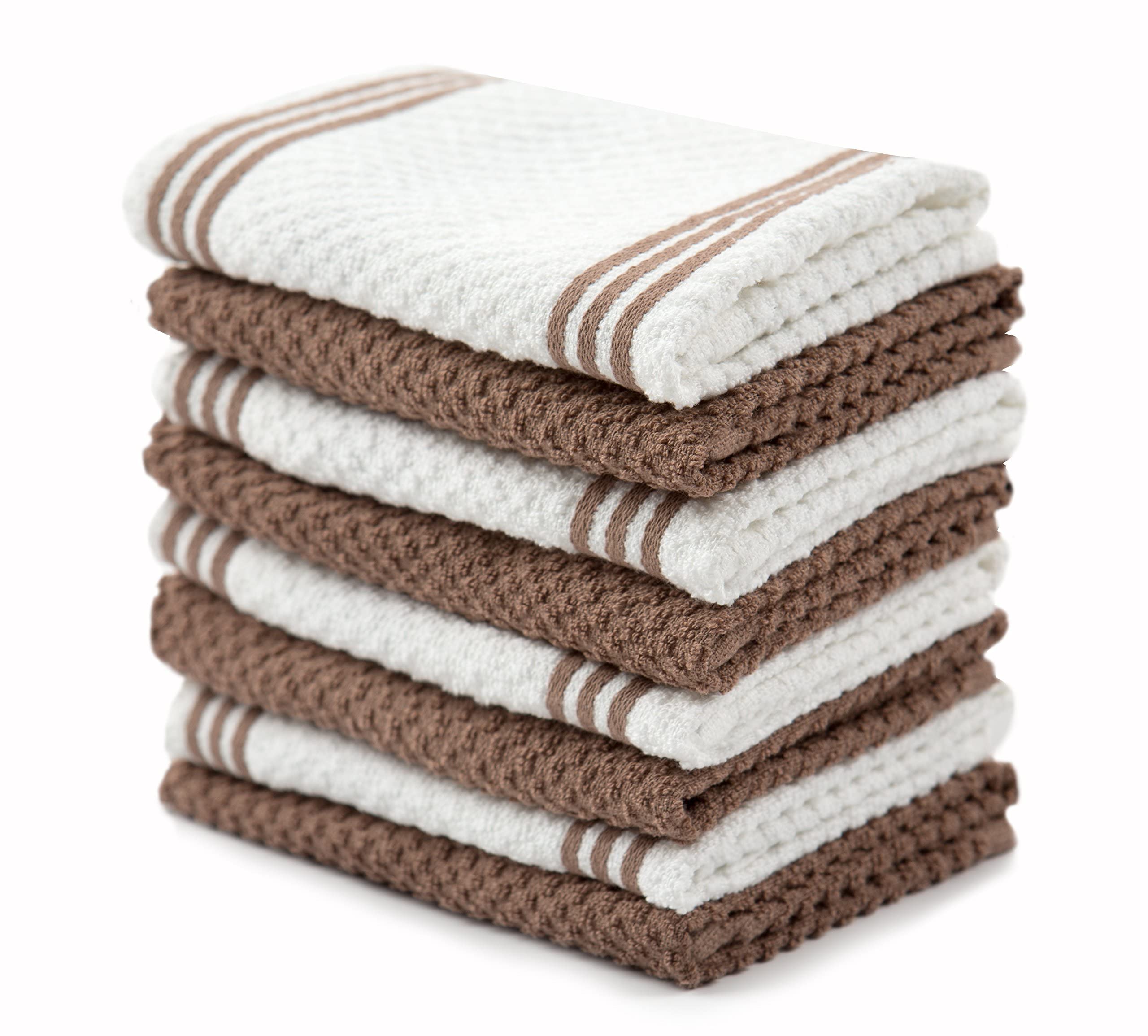 Sticky Toffee 8-pack brown and white striped dishcloths for quick drying and cleaning