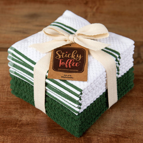 Sticky Toffee eight-piece dishcloth set for versatile cleaning and drying tasks.