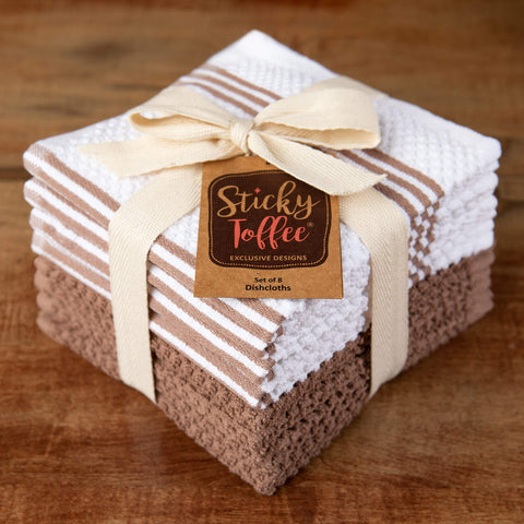Sticky Toffee dishcloths in kitchen use for wiping counters and cleaning