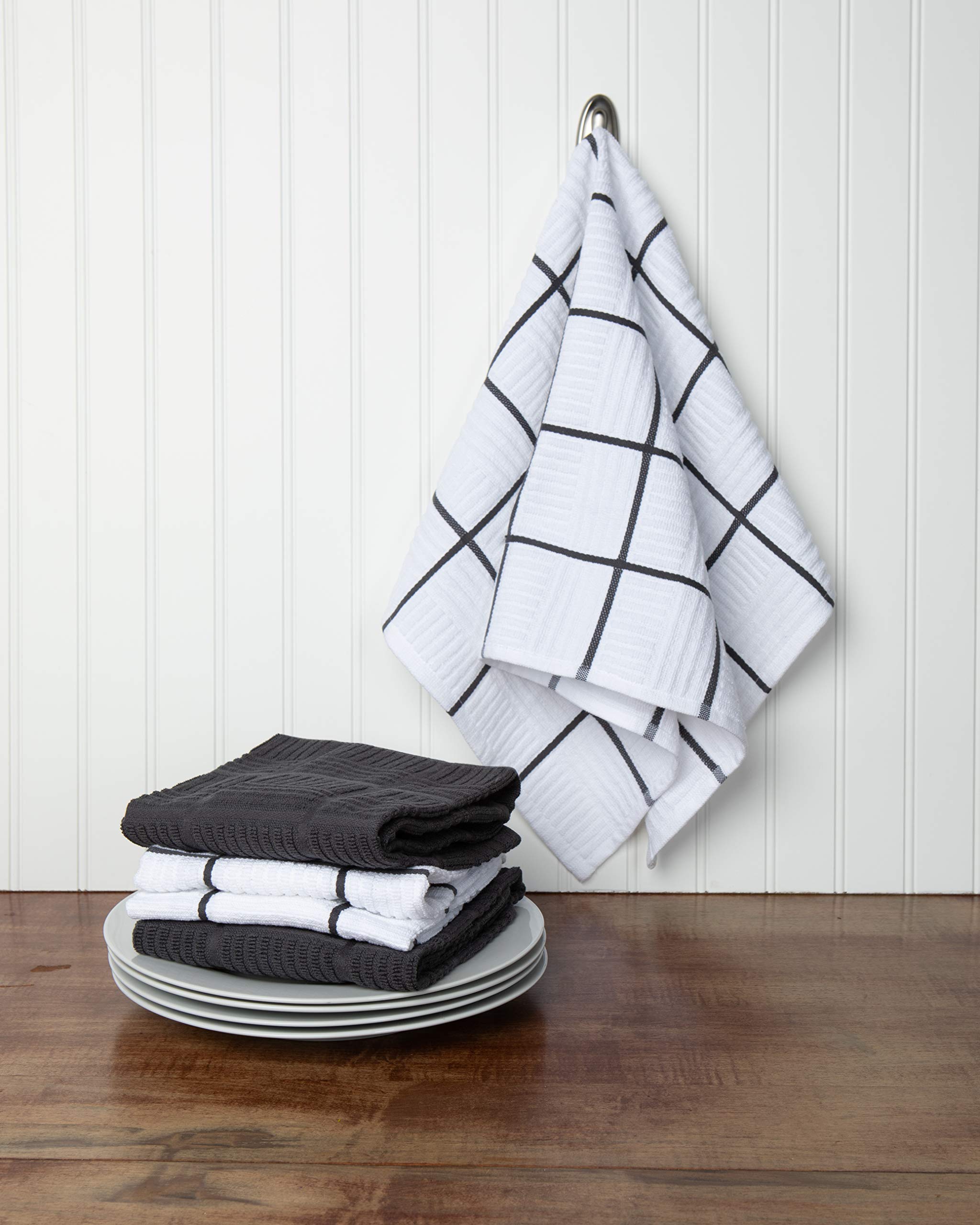 Sticky Toffee towels set4 gray-white absorbent close-up showing rapid moisture pickup.