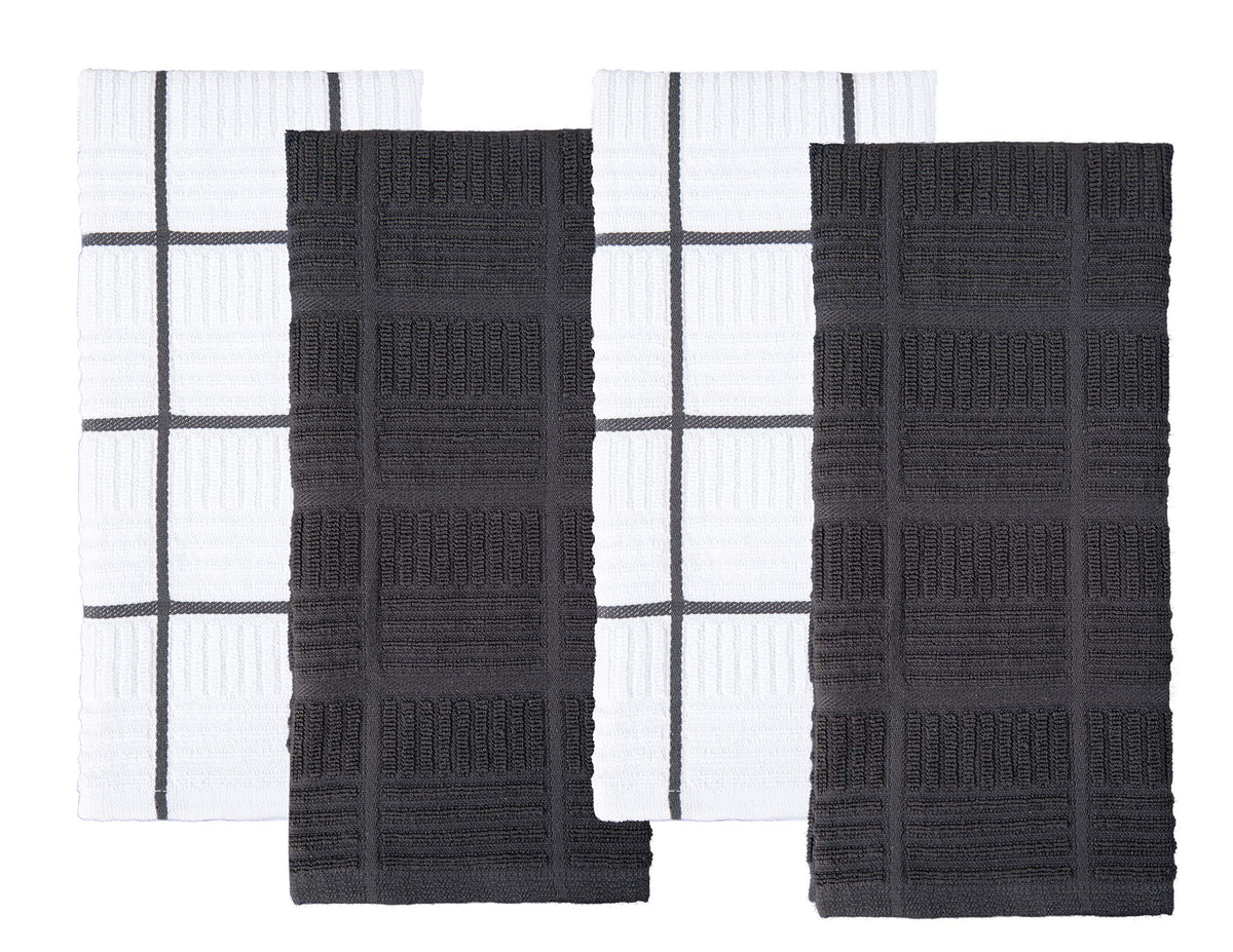 Sticky Toffee towels set4 gray-white folded for everyday kitchen use and quick drying.