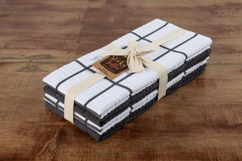 Sticky Toffee towels set4 windowpane detail adding style to a modern kitchen.