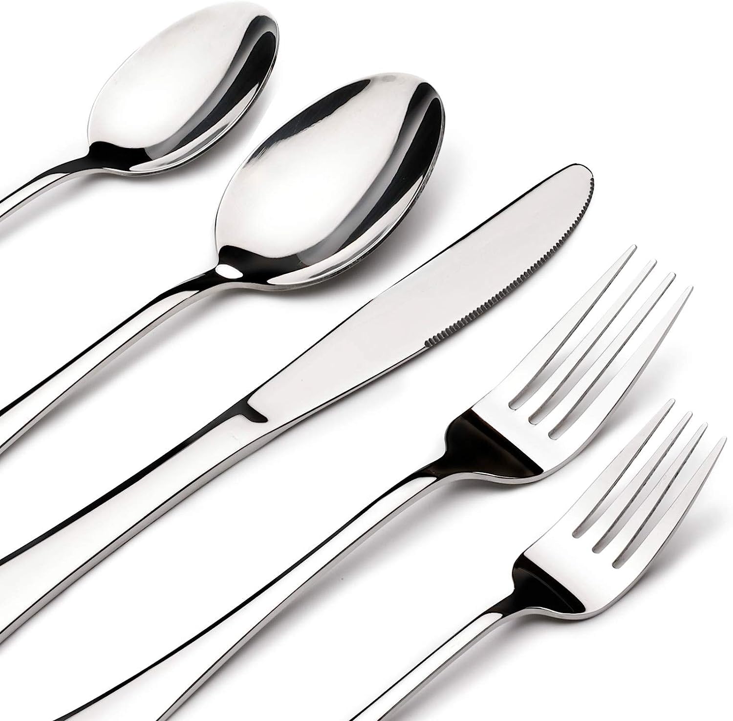 Stilloye 65-piece silverware set with dinner knives for everyday dining and durability.