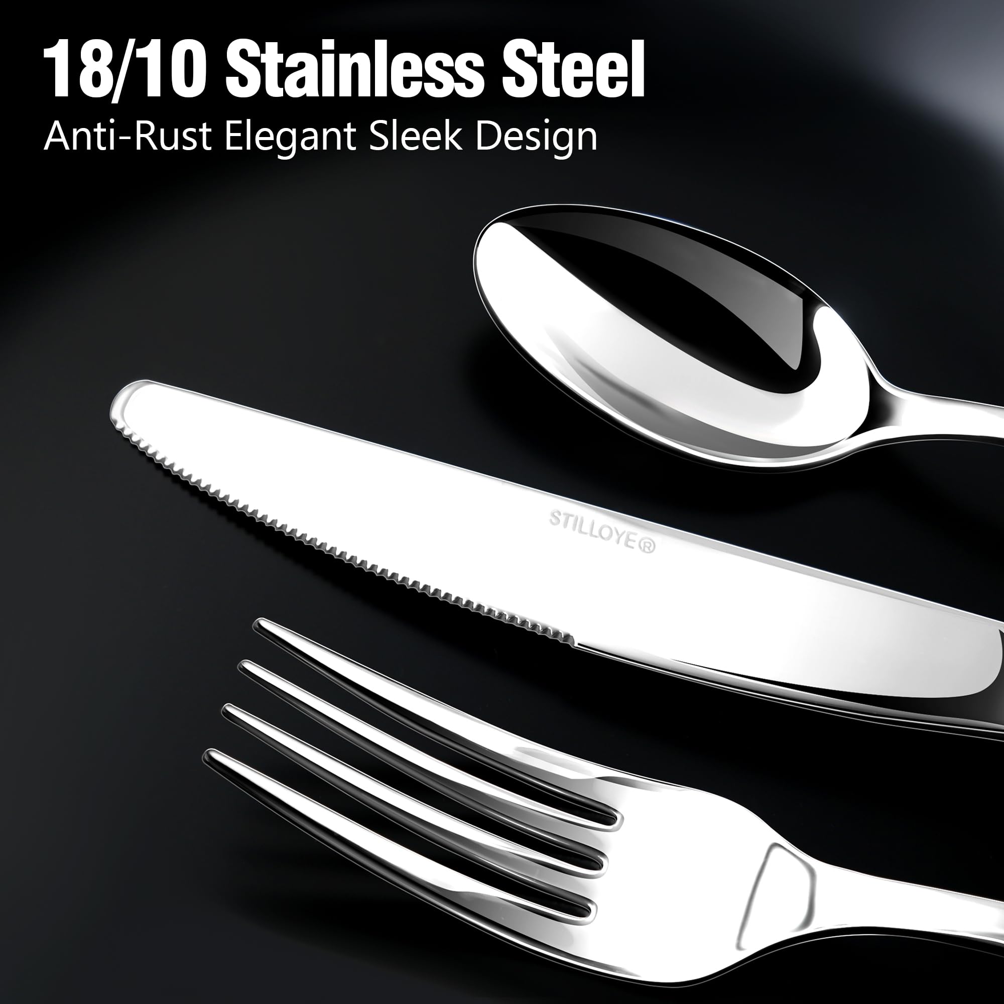 Stilloye silverware set 12 dinner forks in mirror finish for elegant meals.
