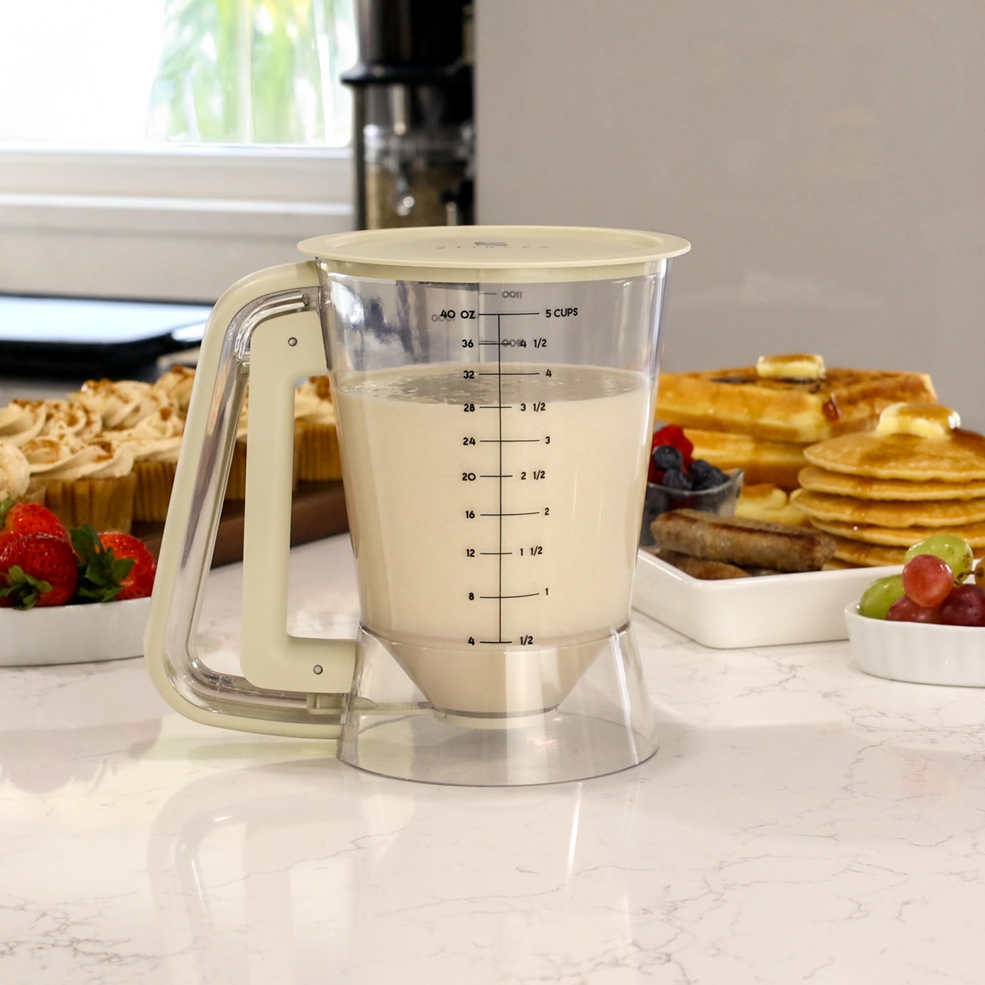 STIRLEX wide-mouth filling demonstrates quick batter loading with minimal spills