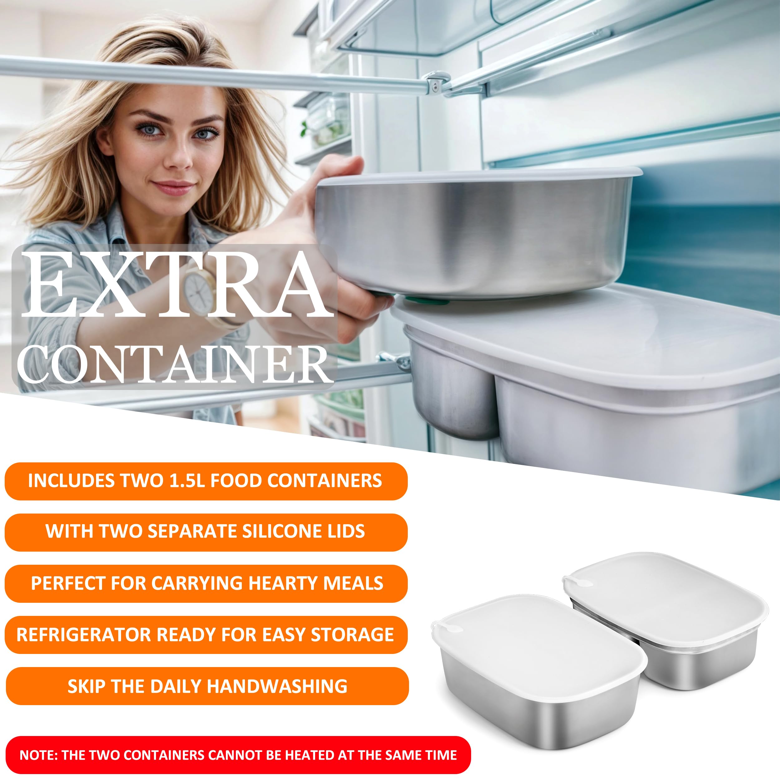 STN Electric Lunch Box 304 stainless steel construction emphasizes durability and safety.