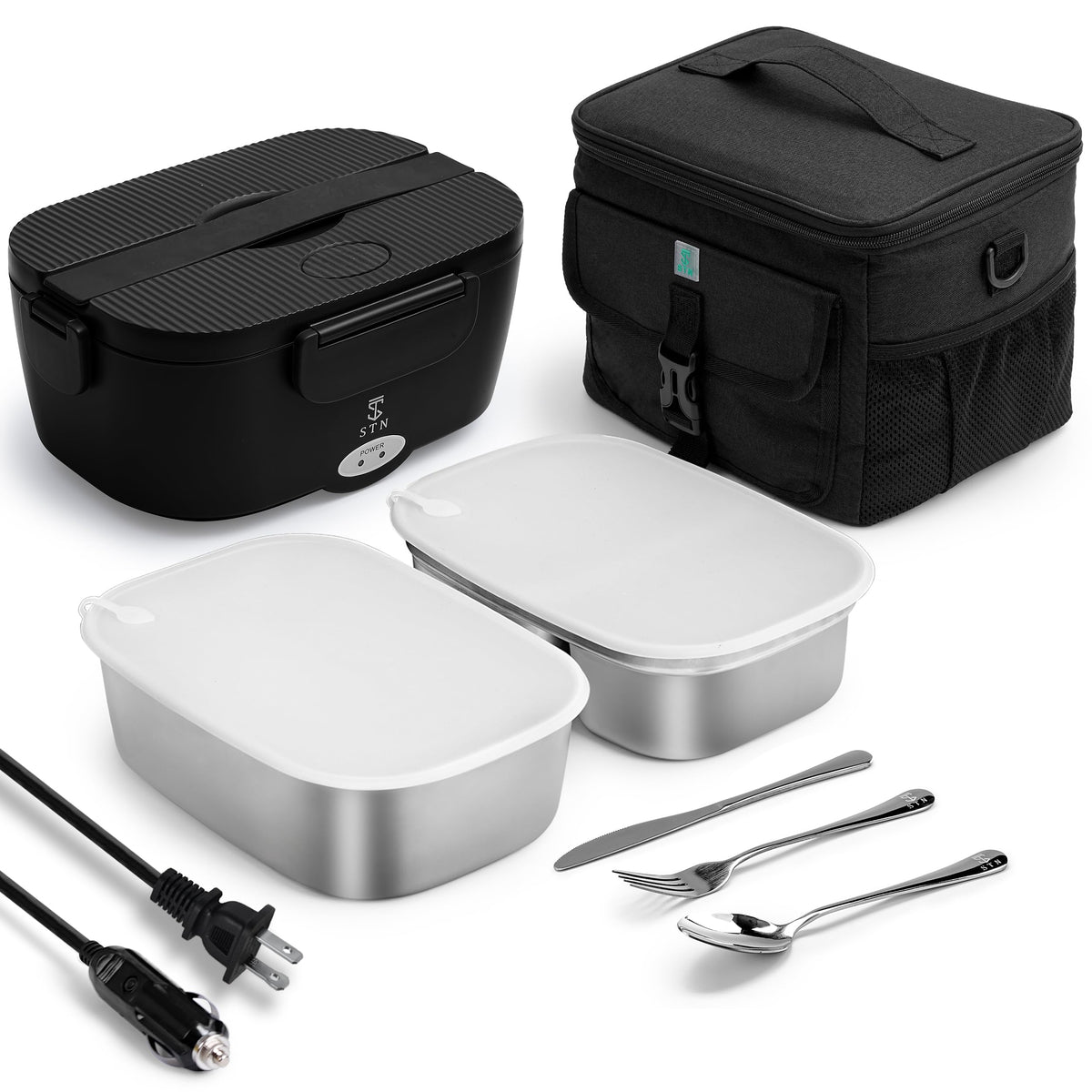 STN Electric Lunch Box open lid demonstrates quick heat for desk lunches.