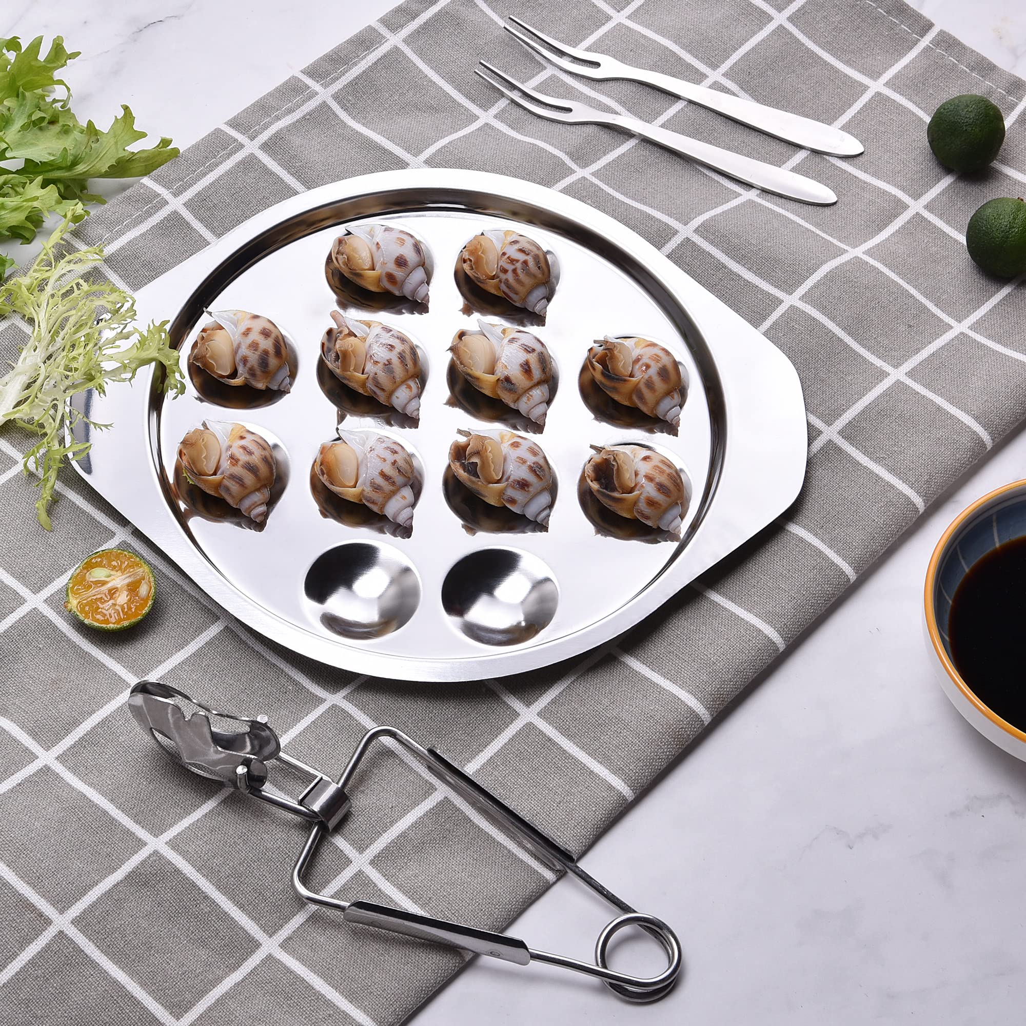 StnKitchExplor complete escargot set with plate, tongs and forks