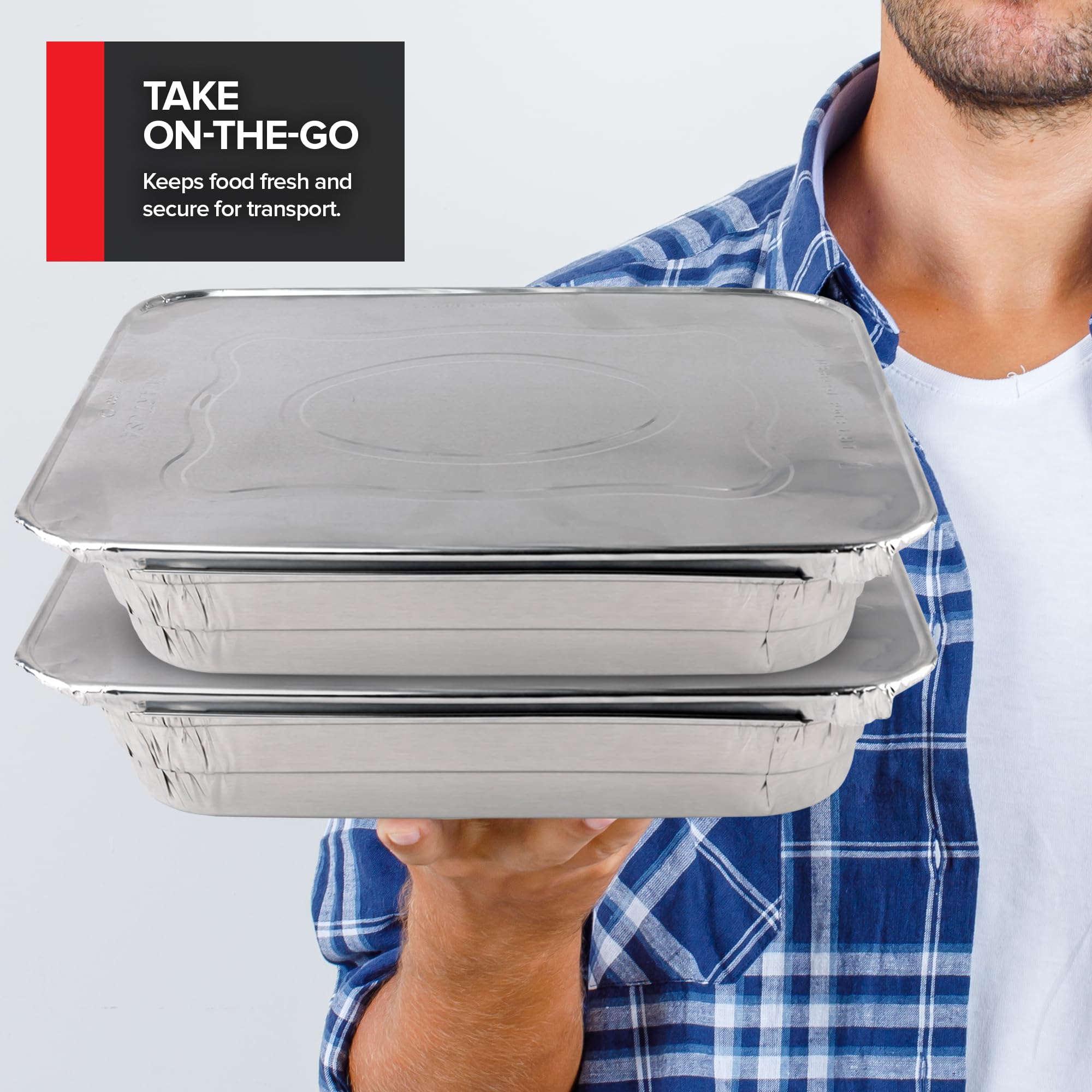 Stock Your Home 30-pack of pans and lids ensures consistent portions for gatherings.