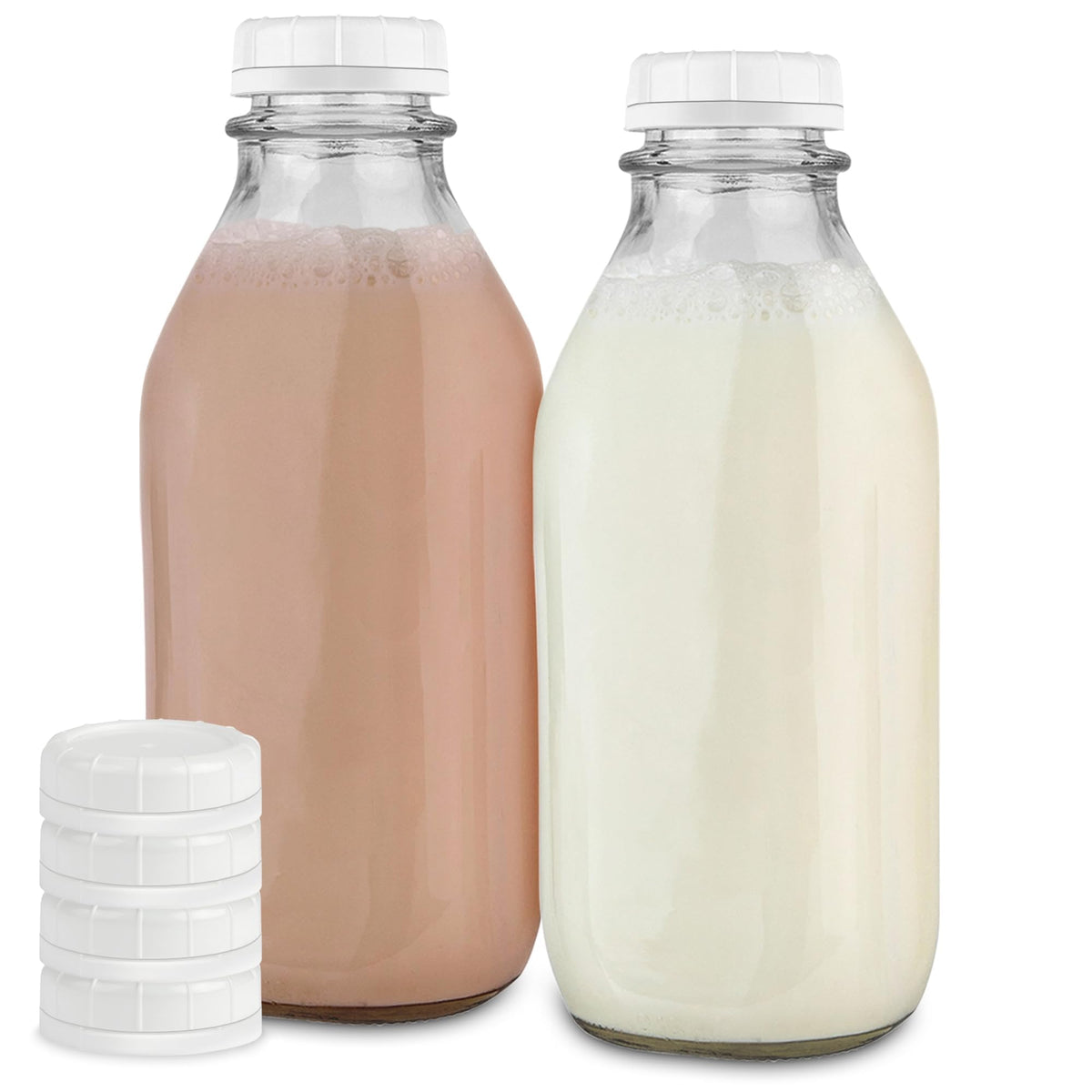 Stock Your Home 32oz glass milk bottle with lids for milk storage.