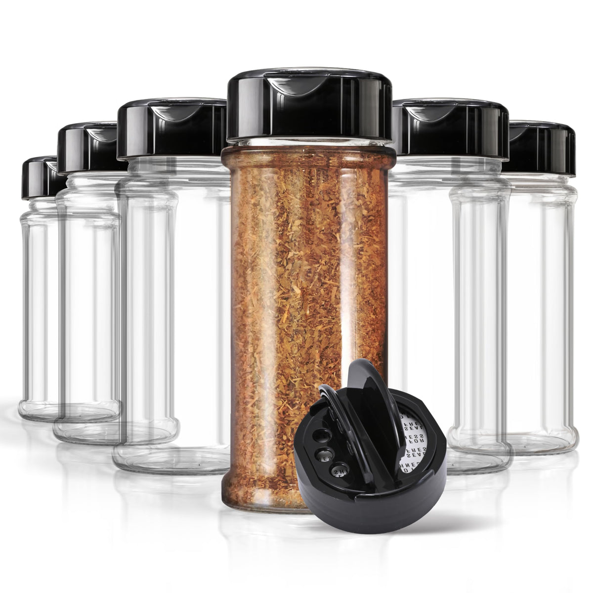 Stock Your Home six-pack spice jars front view for organized pantry storage.