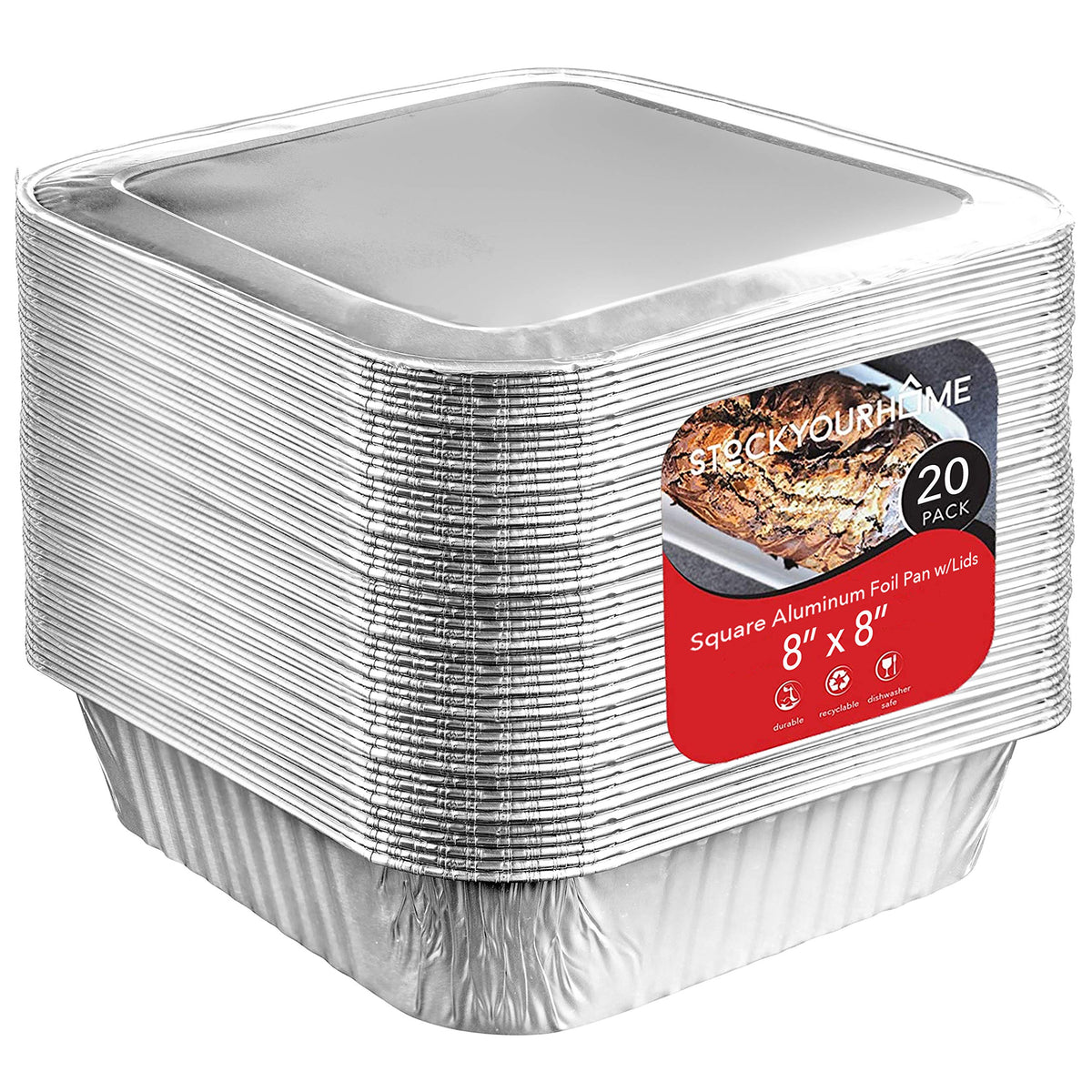Stock Your Home 8x8 foil pans with lids for reliable transport and spill-free serving