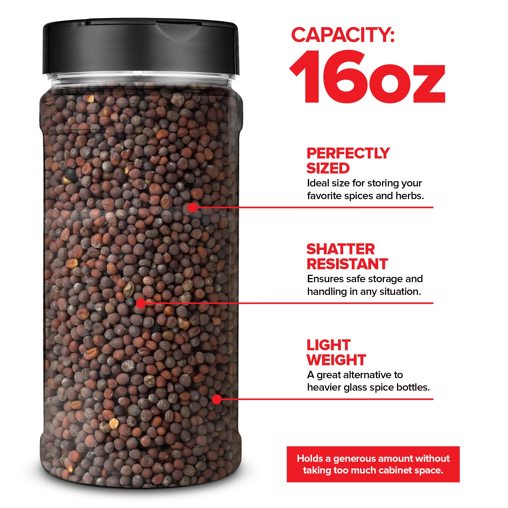 Stock Your Home BPA-free plastic spice container for safe, lightweight storage.