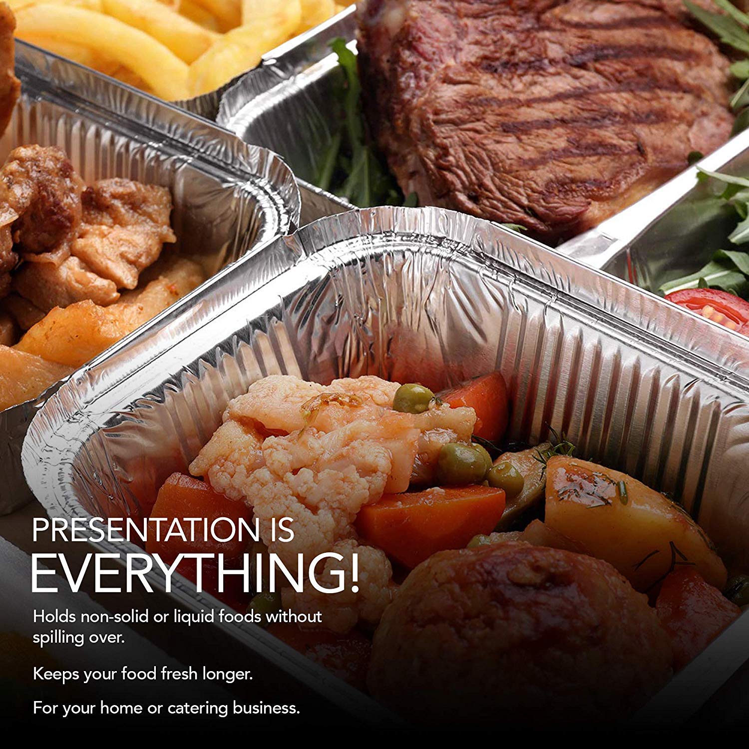 Stock Your Home catering takeout pans ideal for portioned meals and presentation.