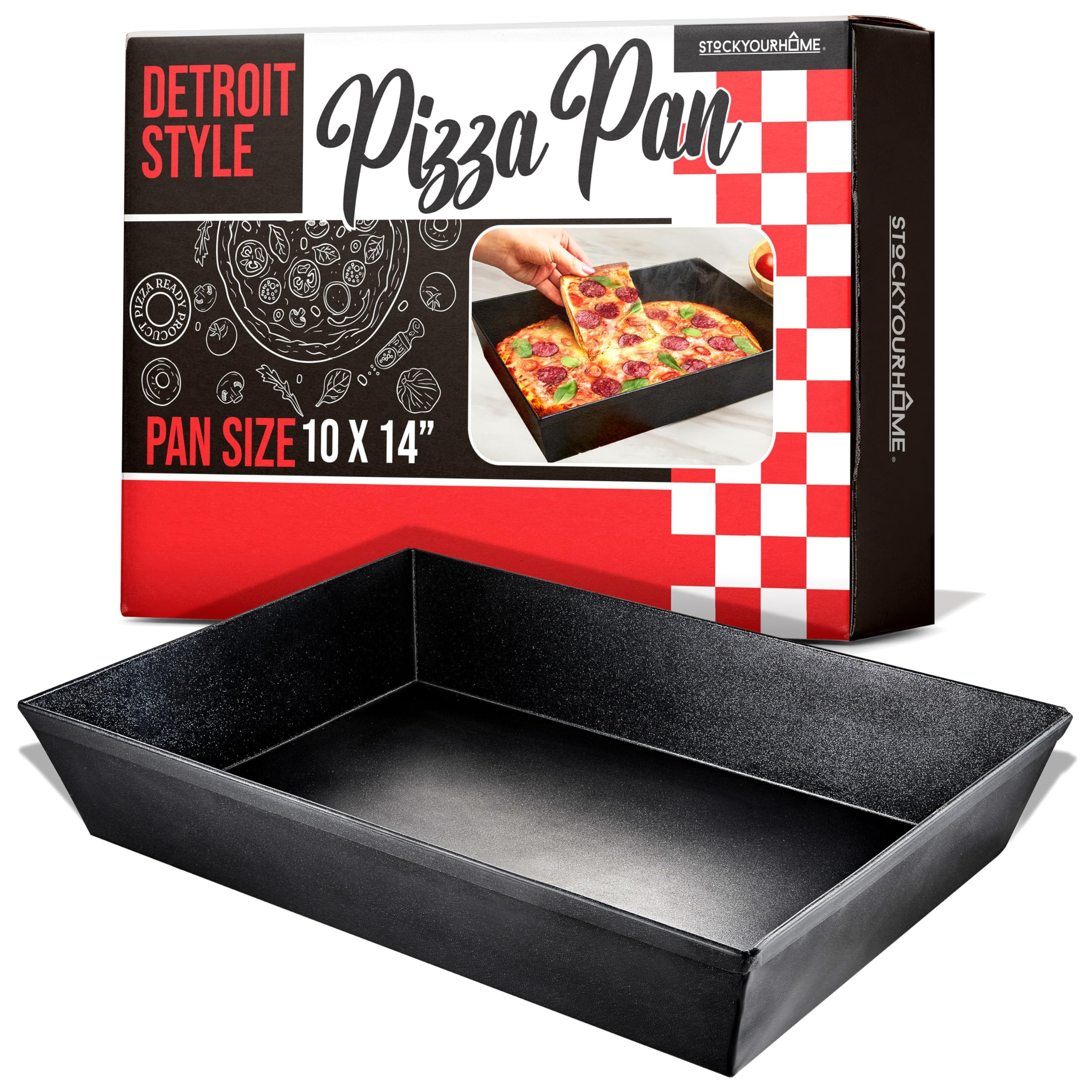 Stock Your Home Detroit-style pizza pan with non-stick coating for easy release.