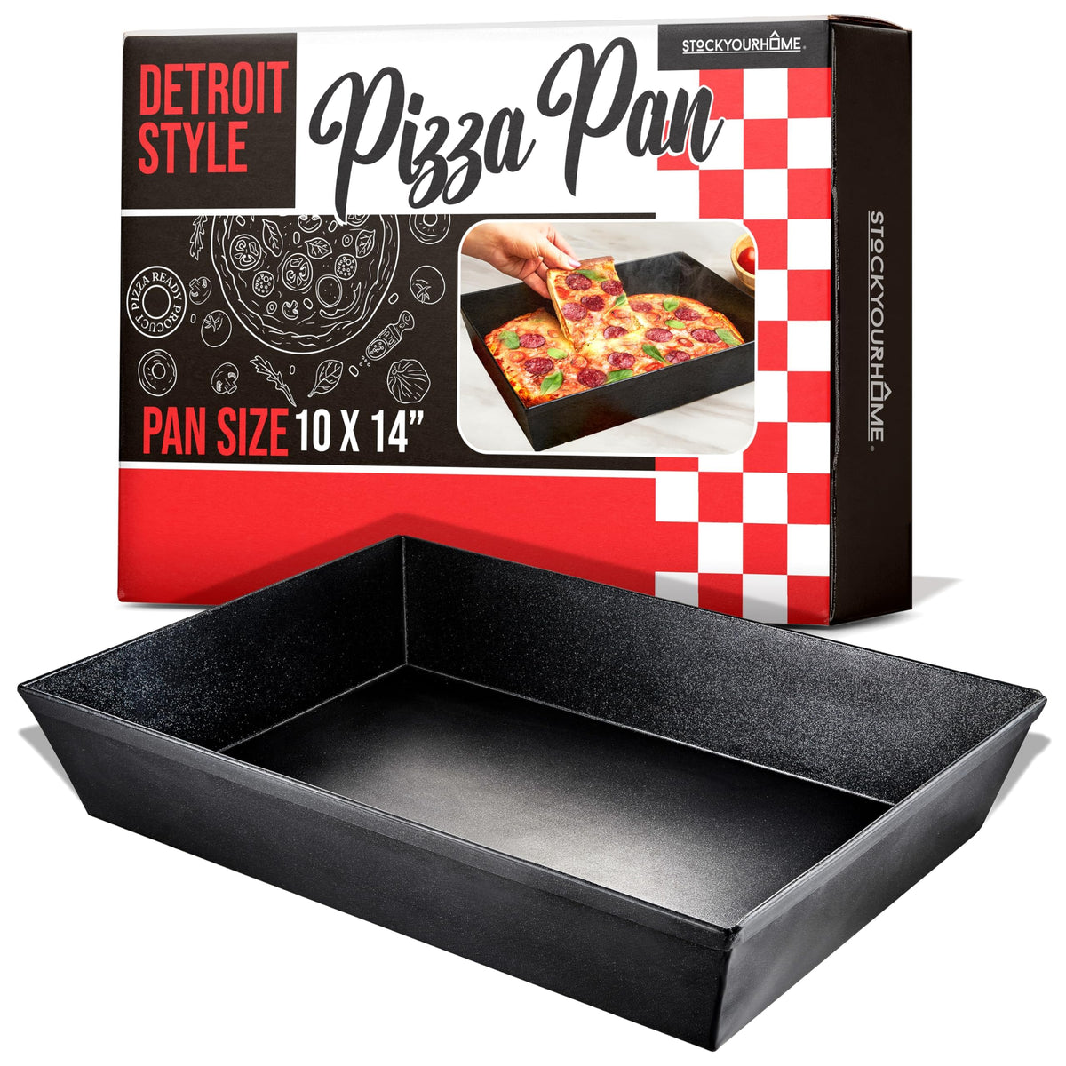 Stock Your Home Detroit-style pizza pan with non-stick coating for easy release.