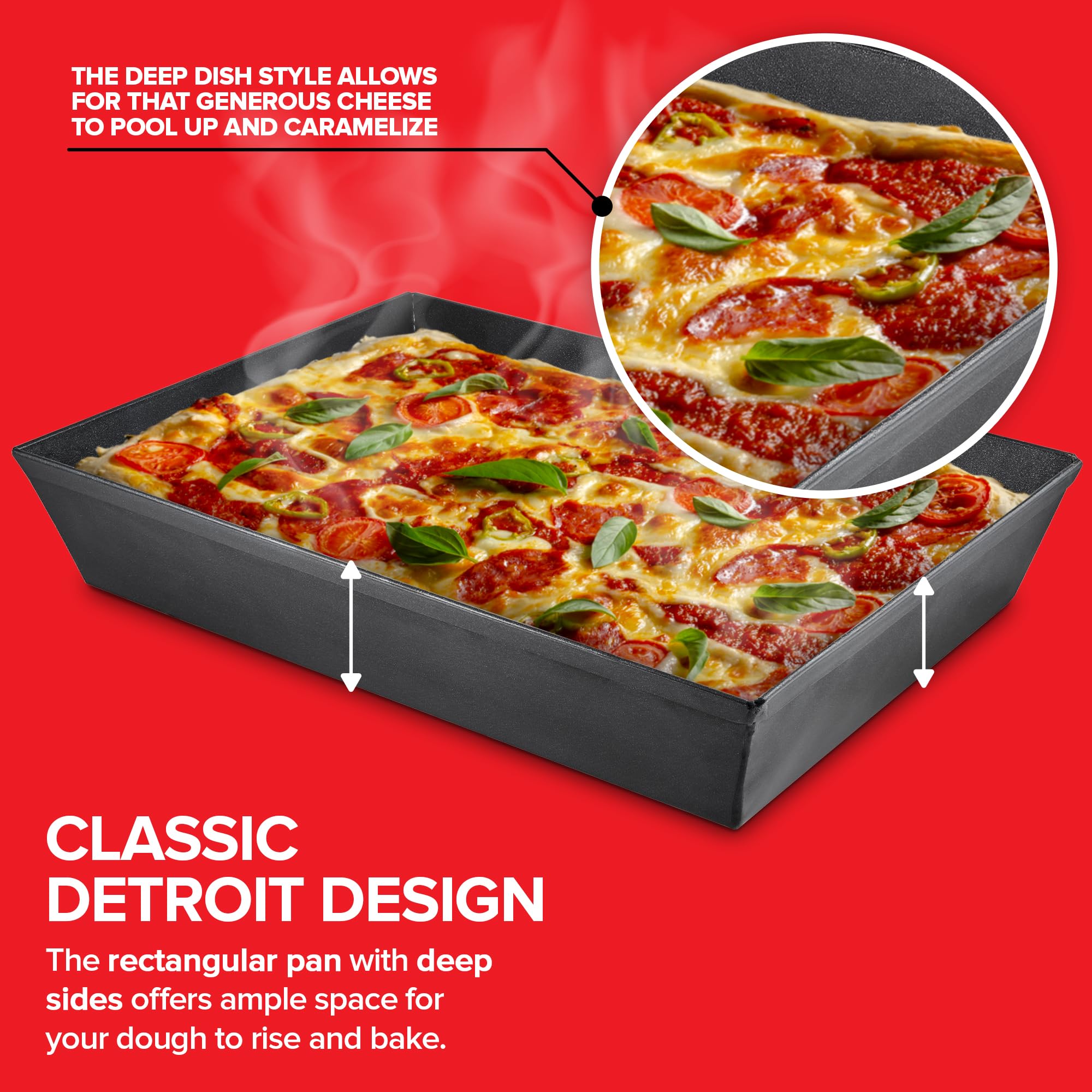 Stock Your Home Detroit-style rectangular pan promotes even heat distribution for consistent bakes.