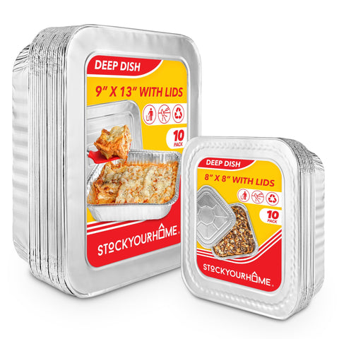 Stock Your Home disposable foil pans with lids in 9x13 for easy baking and transport.