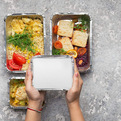 Stock Your Home foil pan lid set for secure, spill-free meal packaging.